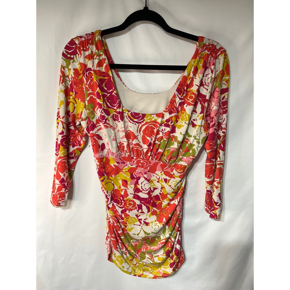 Cabi Floral Ruched 3/4 Sleeve Scoop Neck Top Blouse - Women's Size‎ M
